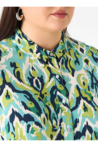 Ulla Popken Plus Size Printed Shirt With Button Closure