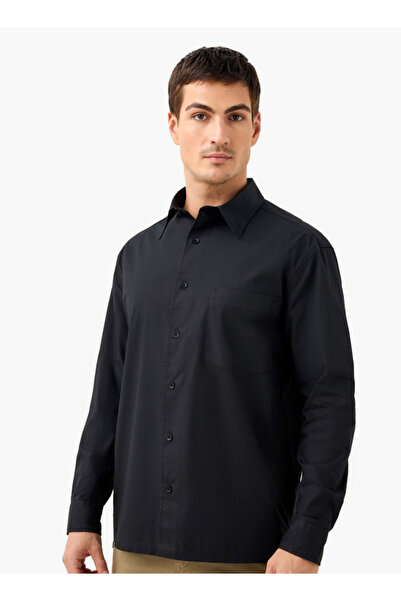 FAV قميص قصة مريحة مع ياقة وأكمام طويلة