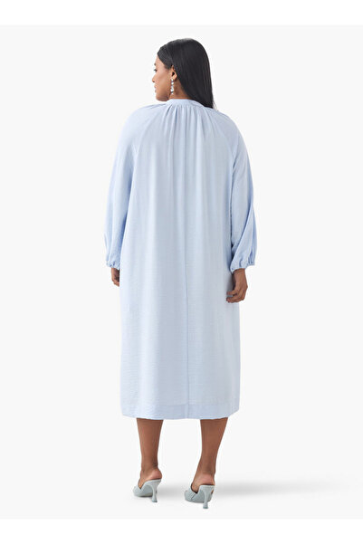 Ulla Popken Plus Size Ulla Popken Crochet Pocket Dress with Tie-Up Neck