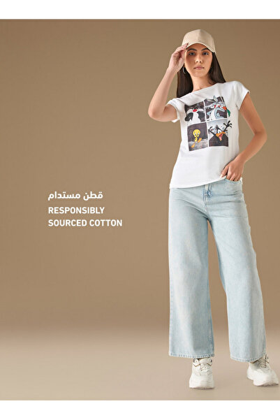 SP Characters Looney Tunes Print T-shirt with Crew Neck and Short Sleeves