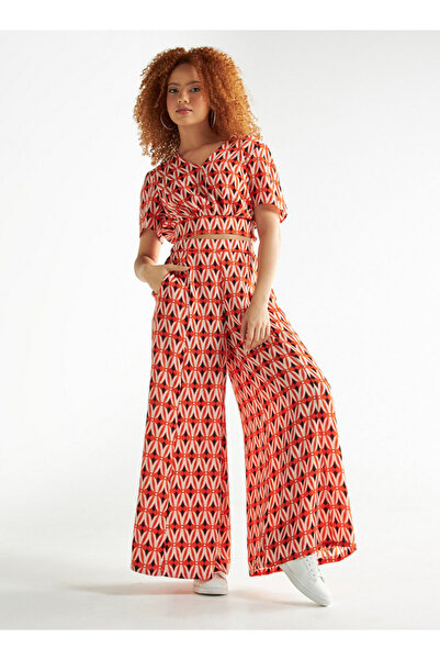 FAV All-over Print Wide Leg Pants With Semi-elasticated Waistband And Pockets