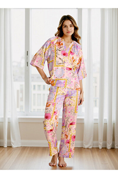 FAV Floral Print Satin Top and Pyjama Set