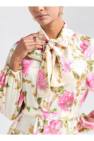 FAV All-Over Print Shirt Dress with Long Sleeves and Flounce Hem