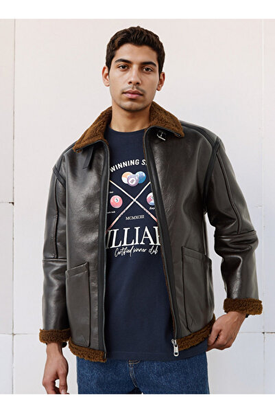 Lee Cooper جاكيت رجالي من جلد الغزال مبطن بالفرو الصناعي بمقاس عادي