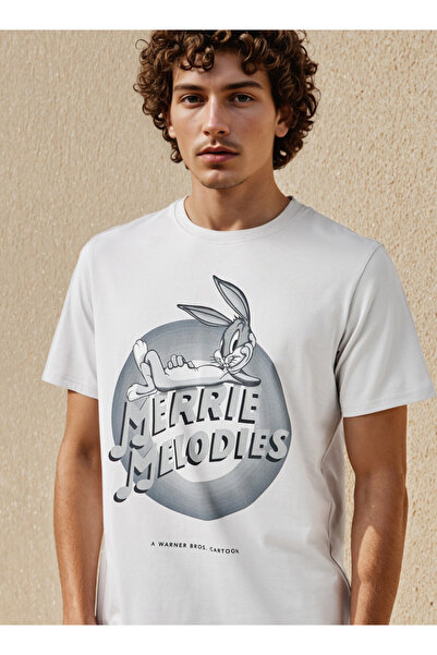 SP Characters تي شيرت رجالي بياقة دائرية وأكمام قصيرة وطبعة لوني تونز