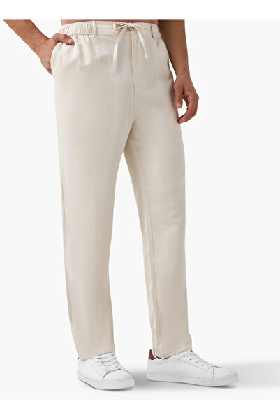 FAV بنطلون قصة مريحة من مزيج الكتان بخصر مرن