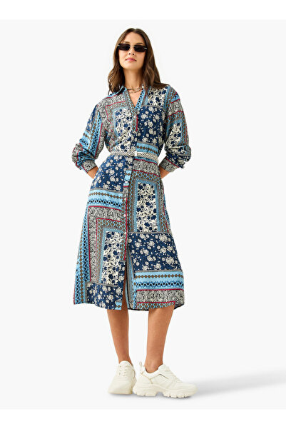 Lee Cooper All-Over Print Shirt Dress with Collar and Belt