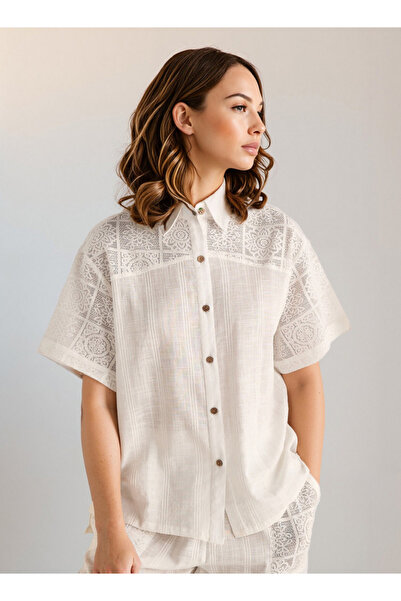 FAV Crochet Detail Shirt and Pyjama Set