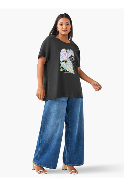 Ulla Popken Plus Size Ulla Popken Leaf Print T-Shirt