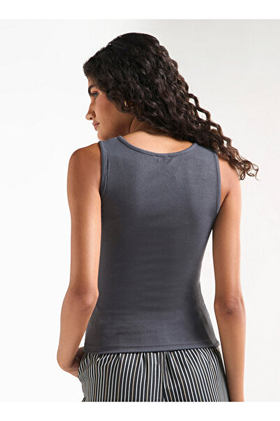 FAV Ribbed Tank Top with Round Neck and Flap Detail
