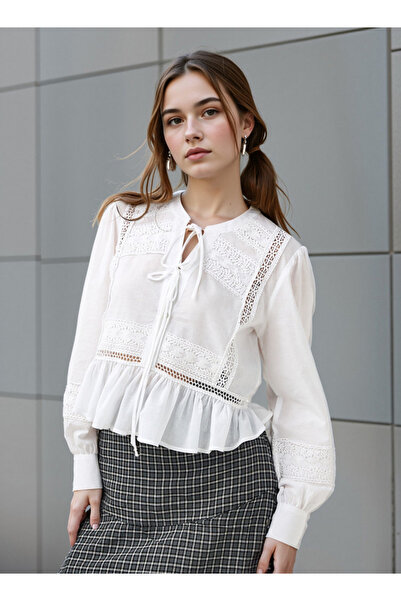 Lee Cooper Lace Detail Peplum Top with Tie-Ups