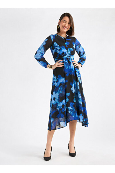 FAV Floral Print Midi Dress with Long Sleeves