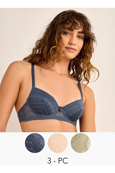 FAV مجموعة من 3 قطع - حمالة صدر نصفية بتفاصيل دانتيل