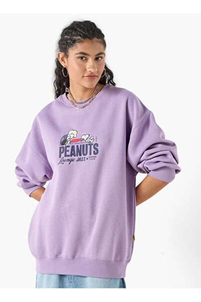 SP Characters Snoopy Print Sweatshirt with Long Sleeves and Crew Neck