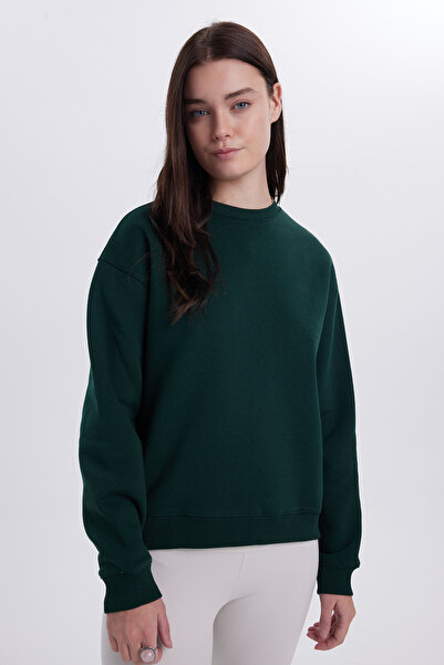 Tudors Women's Oversized Wide Cut Cotton Crew Neck Green Sweatshirt