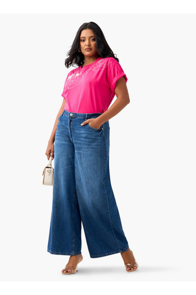 Ulla Popken Plus Size Embellished T-shirt With Short Sleeves