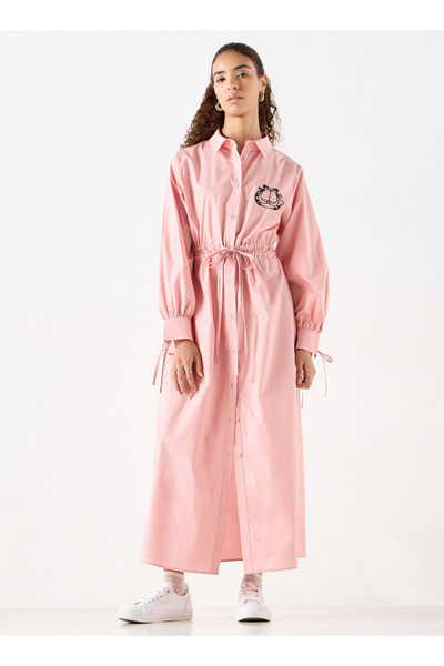 SP Characters Garfield Detail Shirt Dress With Long Sleeves And Drawstring Tie-ups