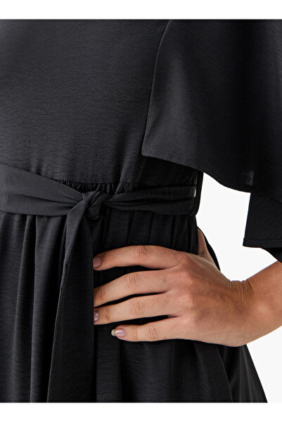 FAV Solid Midi Dress with Flutter Sleeves and Tie-Up Belt