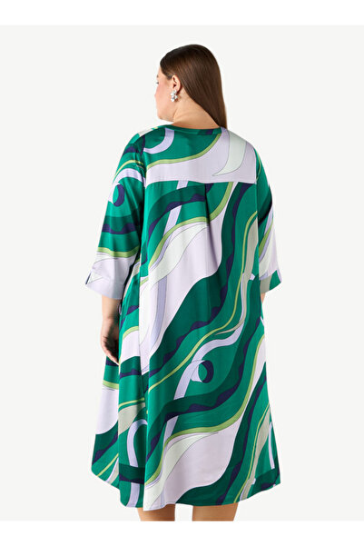 Ulla Popken Plus Size Printed Dress With 3/4 Sleeves