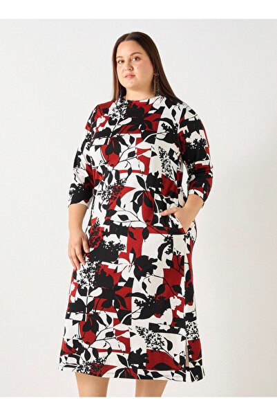 Ulla Popken Plus Size All-over Print Dress With Pockets