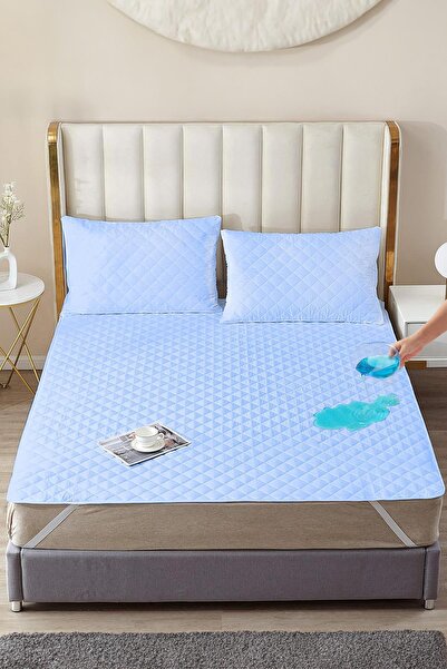 Cotonila Eko Serisi Açık Mavi Sıvı Su Geçirmez Kapitoneli Yatak Koruyucu Alez Çarşafı Yatak Alezi