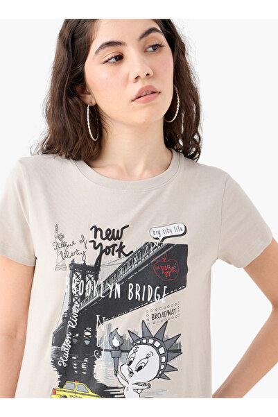 SP Characters Tweety Print T-shirt With Crew Neck And Short Sleeves