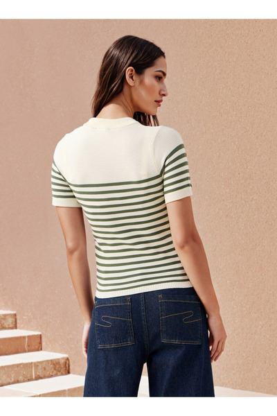 FAV Striped Knit Top with Short Sleeves