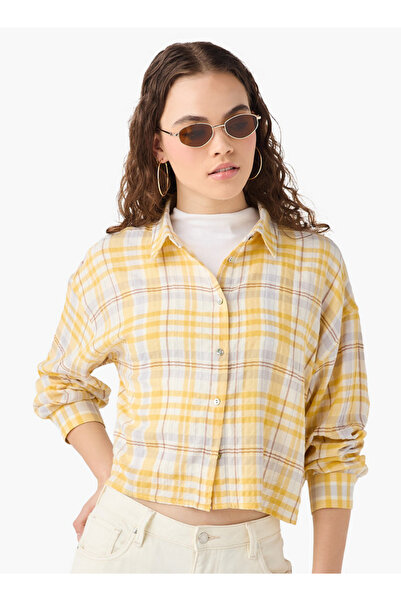 Lee Cooper Lee Cooper Regular Fit Checked Cropped Shirt with Long Sleeves