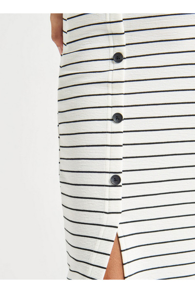 FAV Striped Midi Dress with Round Neck and Slit Detail