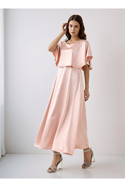 FAV فستان ماكسي من الفيسكوز بتصميم A مع طبقة خارجية