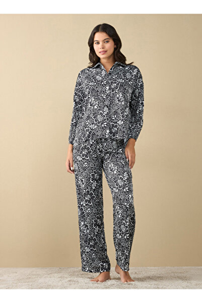 FAV طقم قميص مطبوع بأكمام طويلة وبيجامة