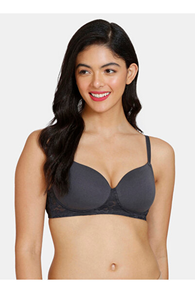 Zivame Lace Detail Padded Balconette Bra With Hook And Eye Closure