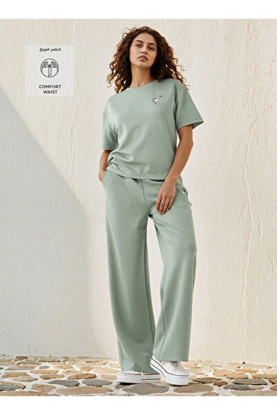 SP Characters Snoopy Embroidered Wide Leg Pants with Pockets