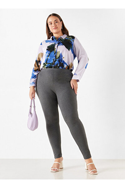 Ulla Popken Plus Size Ulla Popken All-Over Print Shirt with Collar and Long Sleeves