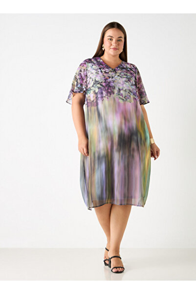 Ulla Popken Plus Size Print Dress With V-neck