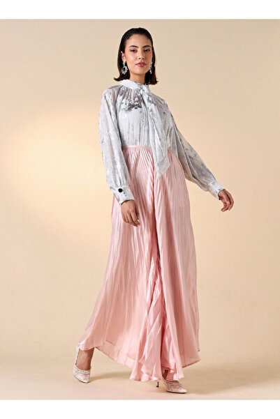 Iconic Foil Print Top with Long Sleeves and Bow Tie Detail