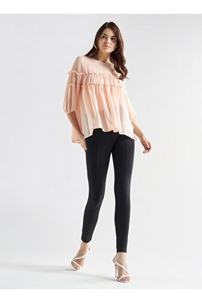 FAV Ruffled Chiffon Top With Crew Neck And Three-quarter Sleeves