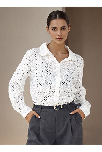 FAV Regular Fit Viscose Schiffli Textured Shirt with Collar