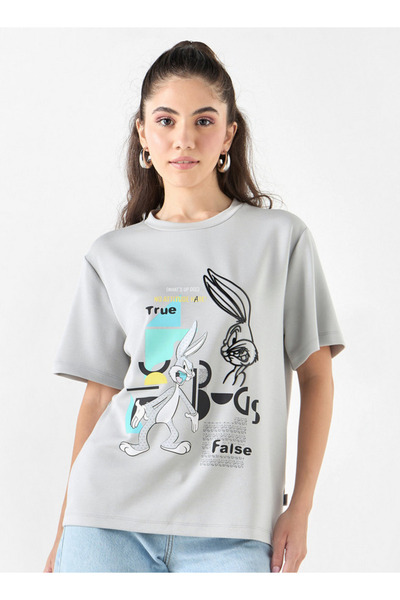 SP Characters Bugs Bunny Print Crew Neck T-shirt with Short Sleeves