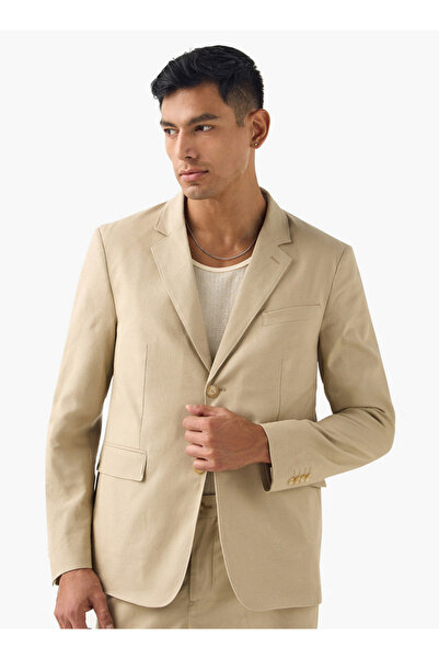 Iconic سترة من الكتان ذات ياقة مدببة وأكمام طويلة وجيوب