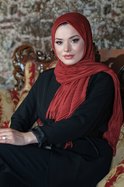 HÜRREM BONE وشاح حجاب عملي جاهز باللون الأحمر الداكن مقطوع بالليزر ومطوي ومهد...