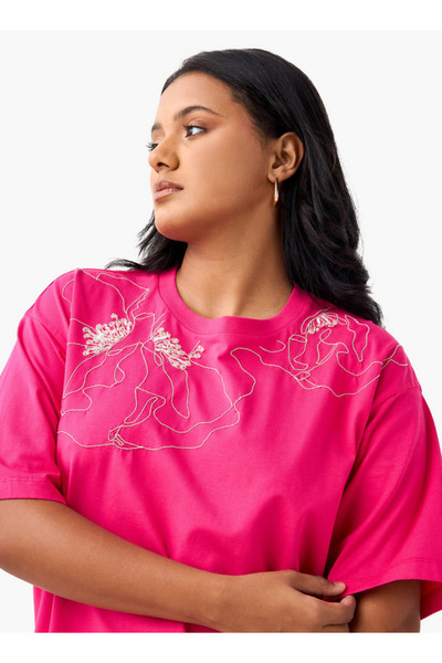 Ulla Popken Plus Size Embellished T-shirt With Short Sleeves