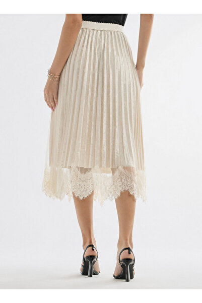 FAV Lace Detail Pleated Asymmetric Midi Skirt