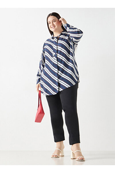 Ulla Popken Plus Size Ulla Popken Striped Shirt with Tie-Up Detail