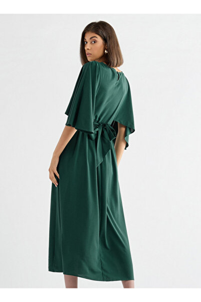 FAV Solid Midi Dress with Flutter Sleeves and Tie-Up Belt