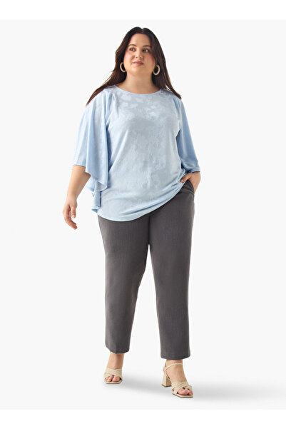 Ulla Popken Plus Size Ulla Popken Textured Top with Round Neck and 3/4 Sleeves