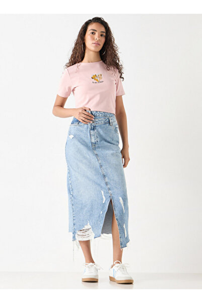 Lee Cooper Ripped Detail Asymmetric Denim Skirt With Pockets