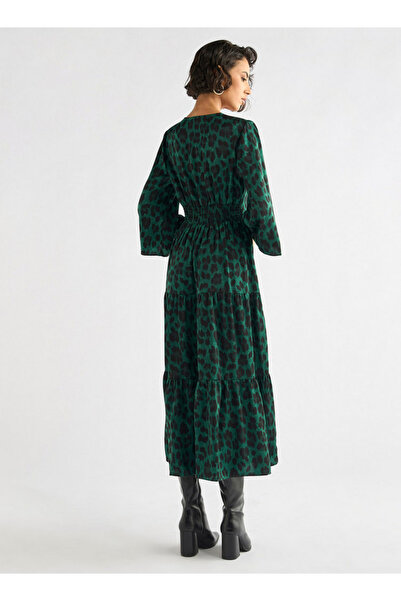 FAV Animal Print Midi Dress with Lace Detail and 3/4 Sleeves