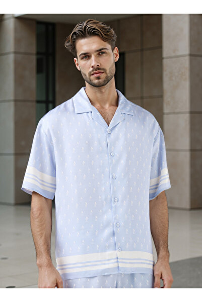 Emperor Regular Fit Printed Shirt with Camp Collar and Short Sleeves