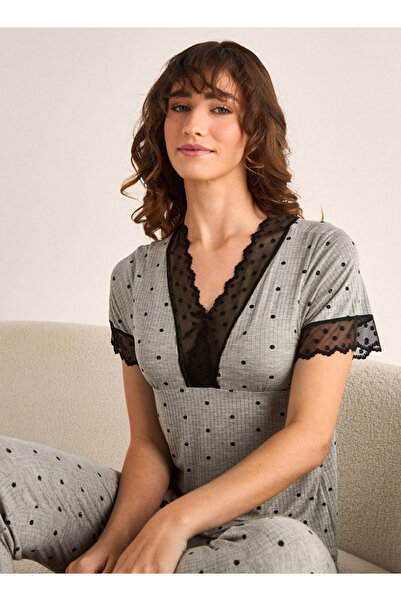 FAV Polka Dot Lace Top and Pyjama Set